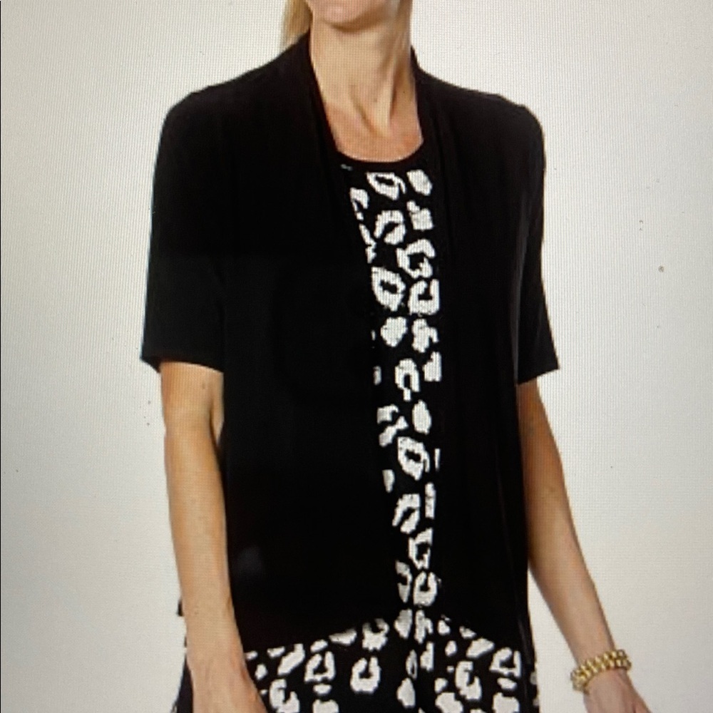 Nina Leonard Elbow Sleeve Drape Front Bolero Cardigan Topper Black M New